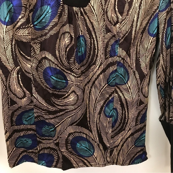 Etcetera silk spandex peacock print turtle neck long sleeve top - Picture 11 of 14